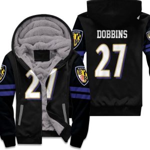 Baltimore Ravens J K Dobbins 27 Black Inspired Unisex Fleece Hoodie