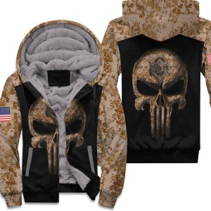 Ohio State Buckeyes Skull 3D With Camourflage Sleeves Unisex Fleece Hoodie
