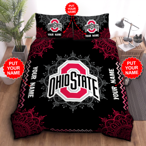 Personalized Ohio State Buckeyes Duvet Cover Pillowcase Bedding Set