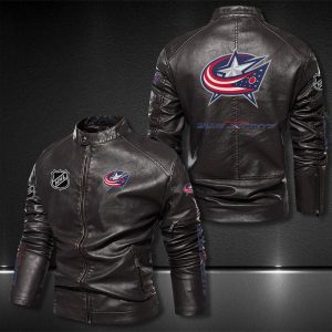 Columbus Blue Jackets Motor Collar Leather Jacket For Biker Racer
