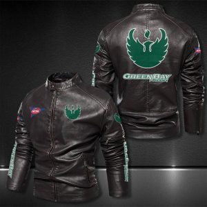 Green Bay Phoenix Motor Collar Leather Jacket For Biker Racer