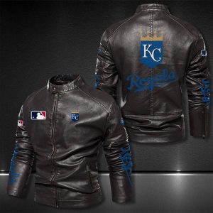 Kansas City Royals Motor Collar Leather Jacket For Biker Racer