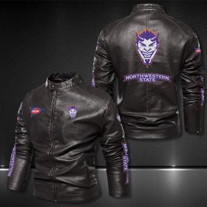 Northwestern State Demons Motor Collar Leather Jacket For Biker Racer