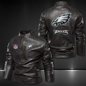 Philadelphia Eagles Motor Collar Leather Jacket For Biker Racer