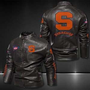 Syracuse Orange Motor Collar Leather Jacket For Biker Racer