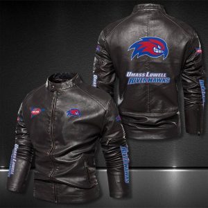 Umass Lowell River Hawks Motor Collar Leather Jacket For Biker Racer