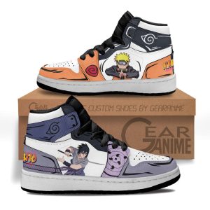 Sasuke Uchiha and NRT Uzumaki Kids Sneakers Custom Anime NRT Kids Jordan 1 Shoes
