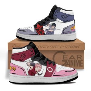 Sasuke Uchiha and Sakura Haruno Kids Sneakers Custom Anime NRT Kids Jordan 1 Shoes