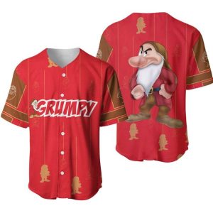 Angry Grumpy Dwarf Red Stripes Patterns Disney Unisex Cartoon Graphics Casual Outfits Custom Baseball Jersey