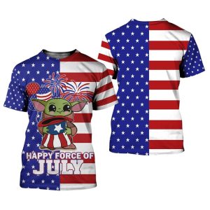 Baby Yoda Happy Force Of July 4th July Disney Graphic Cartoon Outfits Unisex T-Shirt
