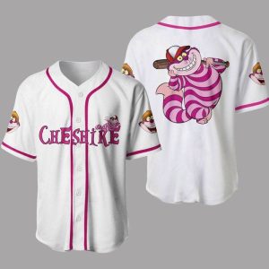 Chesire Cat Alice In Wonderland White Pink Disney Unisex Cartoon Graphics Casual Outfits Custom Baseball Jersey