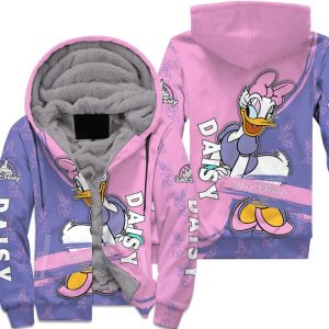 Daisy Duck Purple Pink Pattern Stripes Disney Fleece Pullover Zipped Up Unisex Hoodie