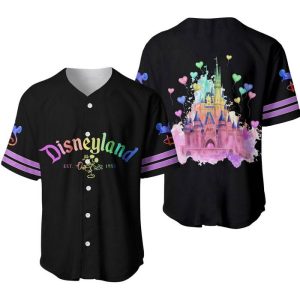 Disneyland Magic Kingdom Rainbow Black Disney Unisex Cartoon Graphics Casual Outfits Custom Baseball Jersey