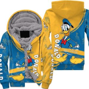 Donald Duck Blue Yellow Pattern Stripes Disney Fleece Pullover Zipped Up Unisex Hoodie