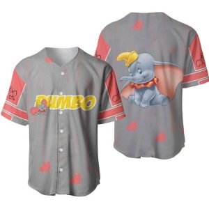 Dumbo Elephant Gray Pink Yellow Stripes Patterns Disney Unisex Cartoon Casual Outfits Custom Baseball Jersey
