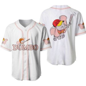 Dumbo Elephant White Pink Disney Unisex Cartoon Graphics Casual Outfits Custom Baseball Jersey