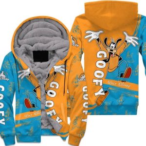 Goofy Dog Blue Orange Pattern Stripes Disney Fleece Pullover Zipped Up Unisex Hoodie