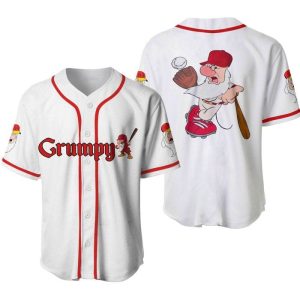 Grumpy Dwarf White Red Disney Unisex Cartoon Graphics Casual Outfits Custom Baseball Jersey