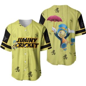 Jiminy Cricket Green Yellow Blue Stripes Patterns Disney Unisex Cartoon Casual Outfits Custom Baseball Jersey