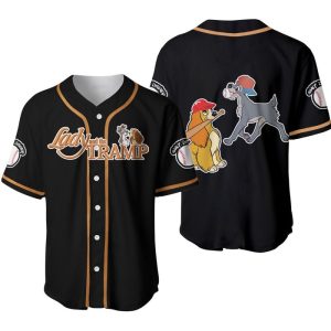 Lady & The Tramp Dogs Brown Black Cute Disney Unisex Cartoon Graphic Casual Outfits Custom Baseball Jersey