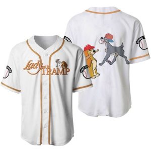 Lady & The Tramp Dogs Brown White Cute Disney Unisex Cartoon Graphic Casual Outfits Custom Baseball Jersey