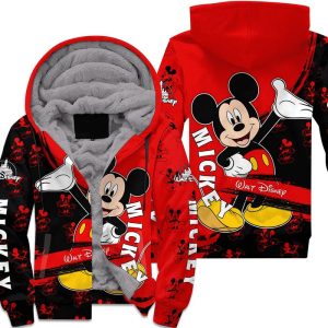 Mickey Mouse Black Red Pattern Stripes Disney Fleece Pullover Zipped Up Unisex Hoodie