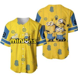 Minions Yellow Blue Demin Stripes Patterns Disney Unisex Cartoon Casual Outfits Custom Baseball Jersey