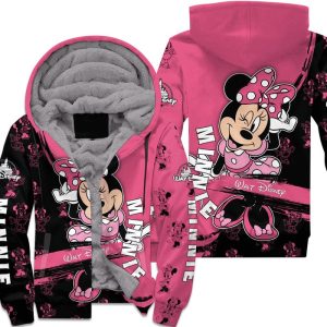 Minnie Mouse Black Pink Pattern Stripes Disney Fleece Pullover Zipped Up Unisex Hoodie