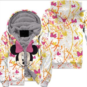 Minnie Mouse Pink Yellow Paint Splatter Disney Fleece Pullover Zipped Up Unisex Hoodie