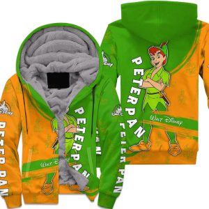 Peter Pan Green Orange Pattern Stripes Disney Fleece Pullover Zipped Up Unisex Hoodie