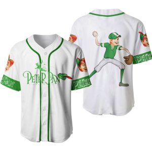 Peter Pan White Green Disney Unisex Cartoon Graphics Casual Outfits Custom Baseball Jersey