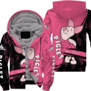 Piglet Black Pink Pattern Stripes Disney Fleece Pullover Zipped Up Unisex Hoodie