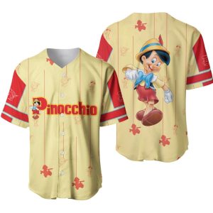 Pinocchio Yellow Red Blue Stripes Patterns Disney Unisex Cartoon Casual Outfits Custom Baseball Jersey