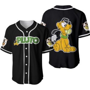 Pluto Dog Green Black Cute Disney Unisex Cartoon Graphic Casual Outfits Custom Baseball Jersey