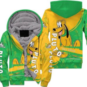 Pluto Dog Green Yellow Pattern Stripes Disney Fleece Pullover Zipped Up Unisex Hoodie
