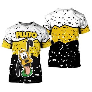 Pluto Dog Ink Paint Splatter Yellow Black Disney Graphic Cartoon Outfits Unisex T-Shirt