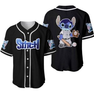 Stitch Blue Black Cute Disney Cartoons Graphics Unisex Casual Outfits Custom Baseball Jersey