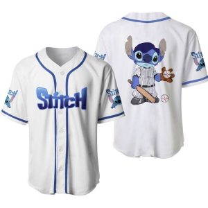 Stitch Blue White Disney Cartoons Graphics Unisex Casual Outfits Custom Baseball Jersey