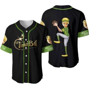 Tinker Bell Black Green Disney Unisex Cartoon Graphics Casual Outfits Custom Baseball Jersey