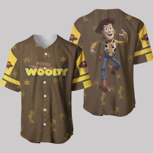Toy Story Woody Brown Yellow Patterns Disney Unisex Cartoon Graphics Casual Outfits Custom Baseball Jersey
