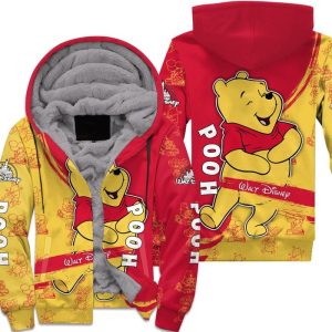 Winnie The Pooh Yellow Red Pattern Stripes Disney Fleece Pullover Zipped Up Unisex Hoodie