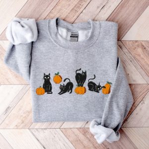 Halloween Sweatshirt Cat Sweatshirt Ghost Shirt Halloween Sweater Cool Halloween Cat Shirt Cat Lover Black Cat