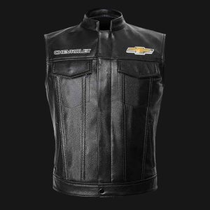 Chevrolet Motor Car Black Leather Vest Sleeveless Leather Jacket