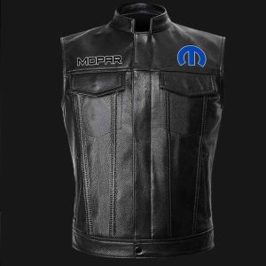 Mopar Motor Car Black Leather Vest Sleeveless Leather Jacket