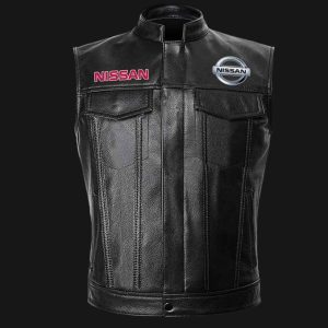 Nissan Motor Car Black Leather Vest Sleeveless Leather Jacket