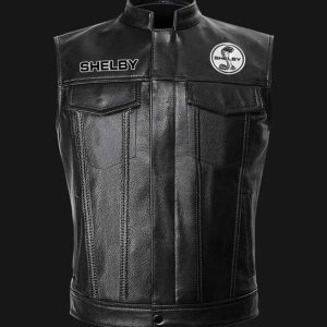 Shelby MotorCar Black Leather Vest Sleeveless Leather Jacket