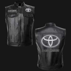 Toyota Motor Car Black Leather Vest Sleeveless Leather Jacket