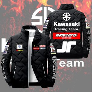 Kawasaki Racing Black Team Padded Jacket Stand Collar Coats