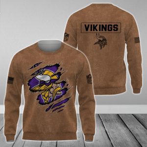 Minnesota Vikings NFL Brown Distressed Logo Salute To Service 2023 3D Print Unisex Sweatshirt
