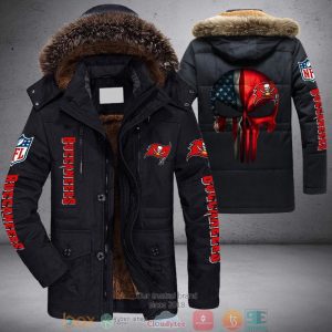 NFL Tampa Bay Buccaneers Punisher Skull United States Flag 3D Parka Jacket Fleece Coat Winter PJF1215